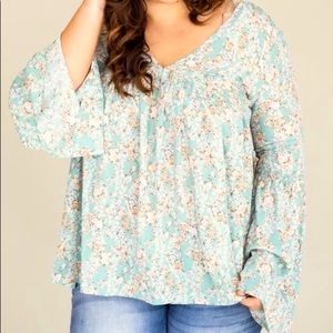 Pink Lily - Sage - Dancing in the gardens long sleeved floral blouse - Size M